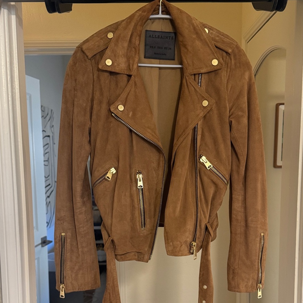 All Saints Brown Suede Biker Jacket